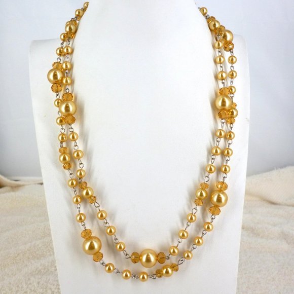 Nolan Miller Necklace Gold Shell Pearls & Crystals 42" 1980s NWOT Perfect - Picture 3 of 4